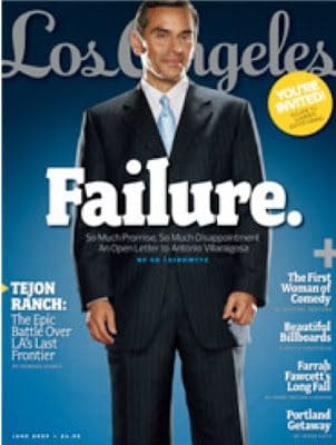 The cover of los angeles magazine with a man in a suit.