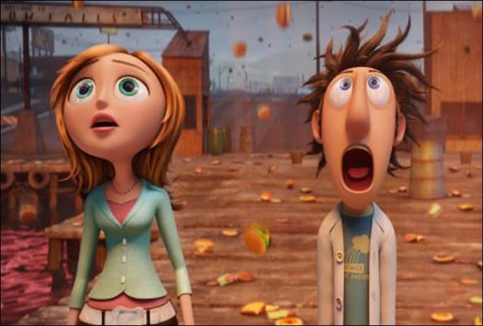 A man and a woman in a cartoon standing next to each other.