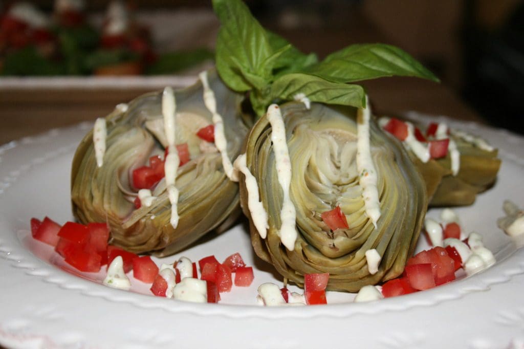 Artichoke hearts with balsamic vinaigrette.